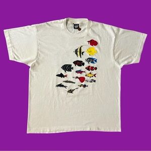 VTG 80s Aquarium Society of Missouri white and blue single stitch tee